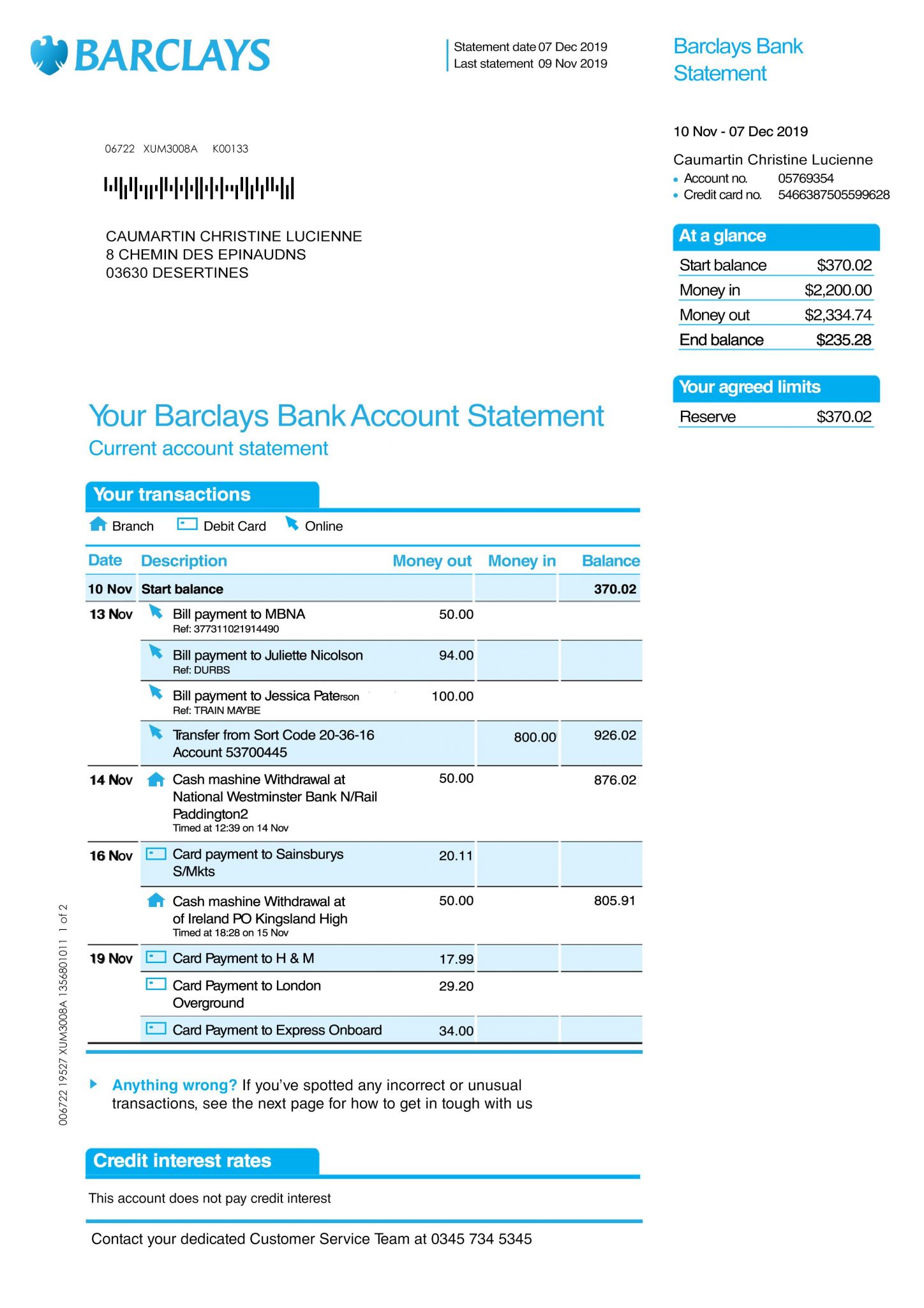 Barclays Bank Statement psd template  Amazing Tools For Credit Card Statement Template