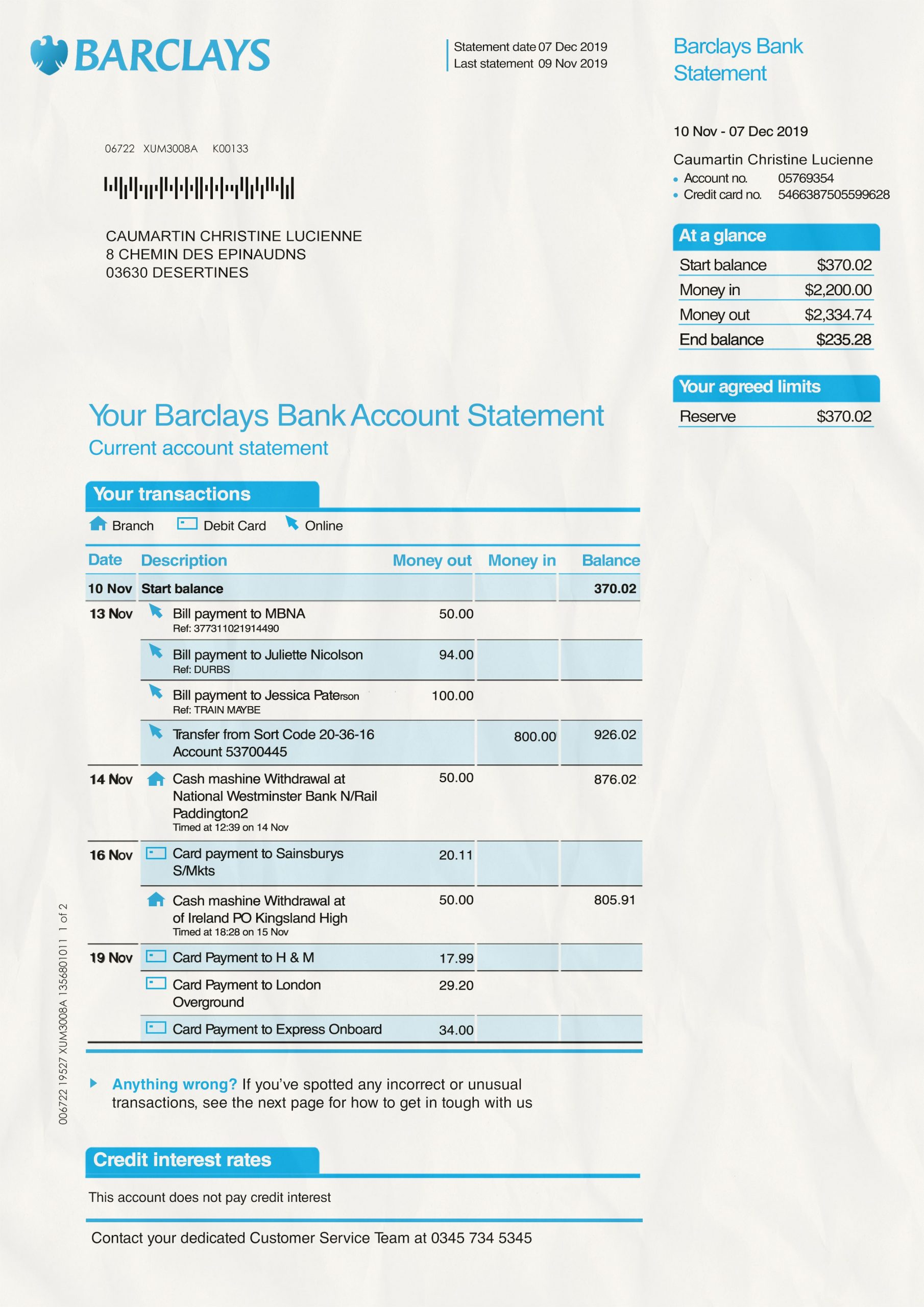 Barclays Bank Statement psd template  Amazing Tools Regarding Credit Card Bill Template