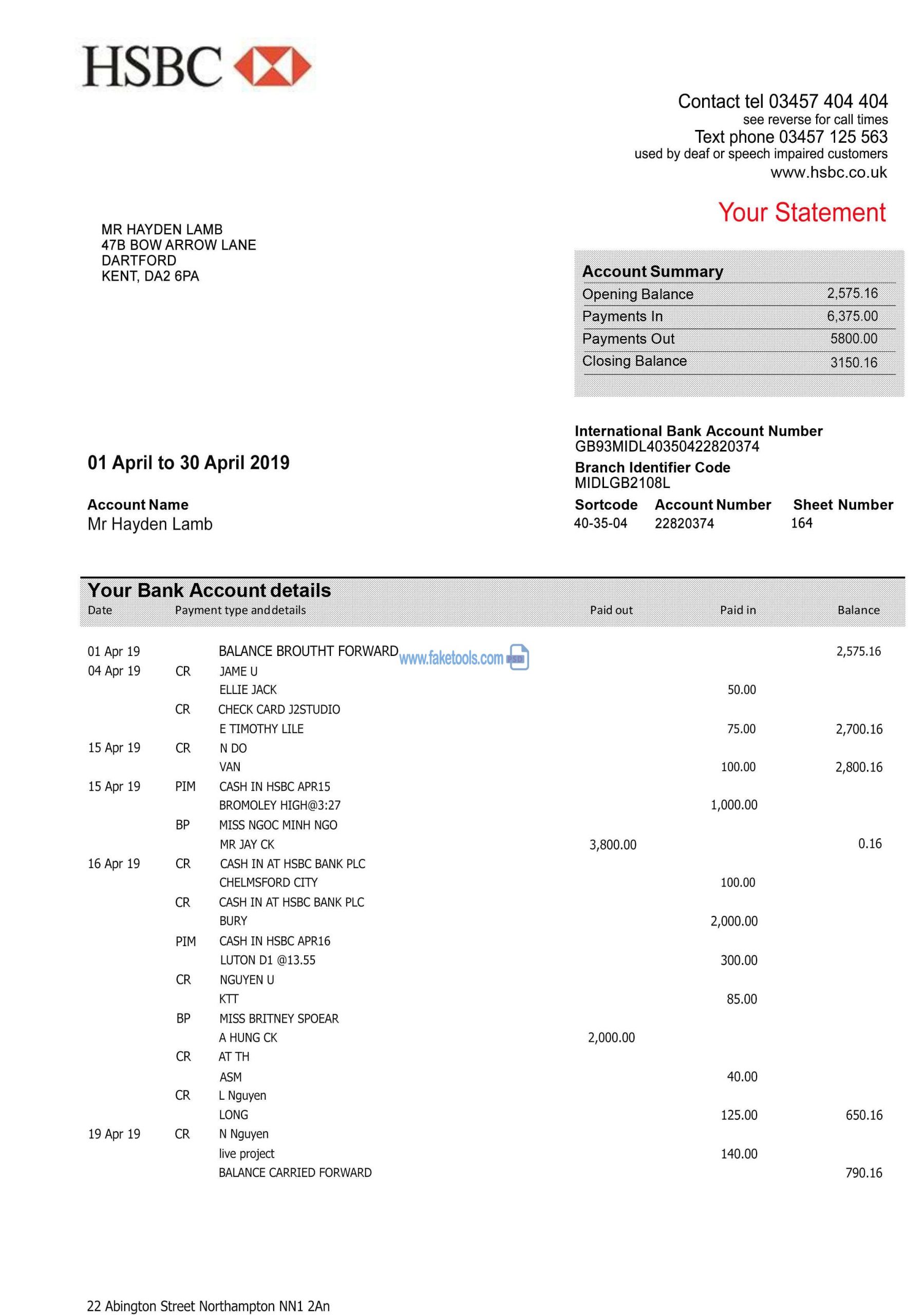 HSBC bank Statement psd template  Amazing Tools For Blank Bank Statement Template Download