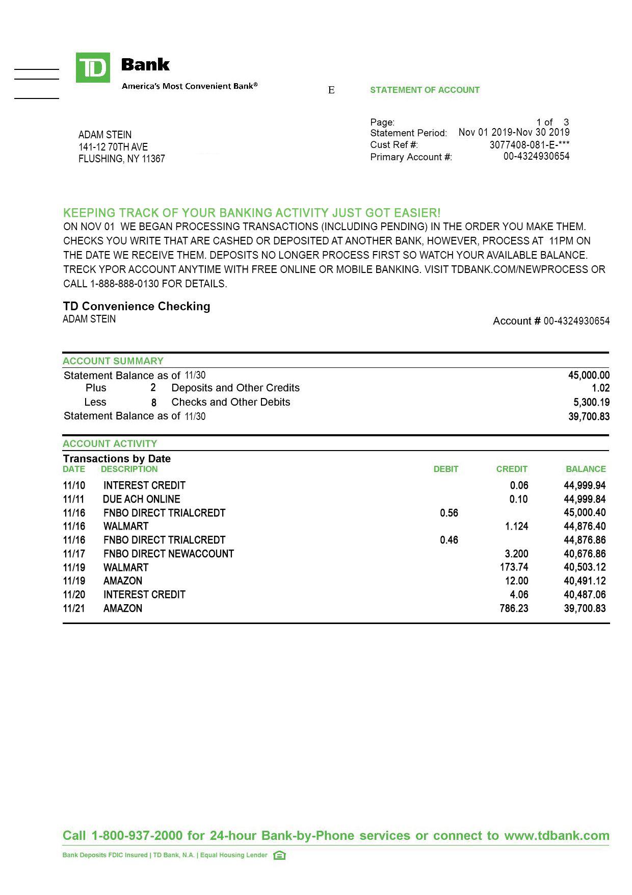 TD bank Statement psd template  Amazing Tools Intended For Blank Bank Statement Template Download